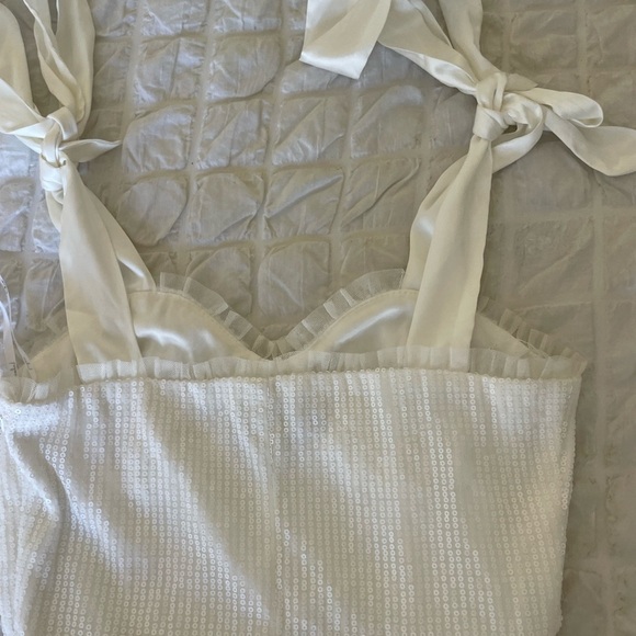 Lulus glowing white sequin bustier tie strap mini dress - Picture 9 of 13